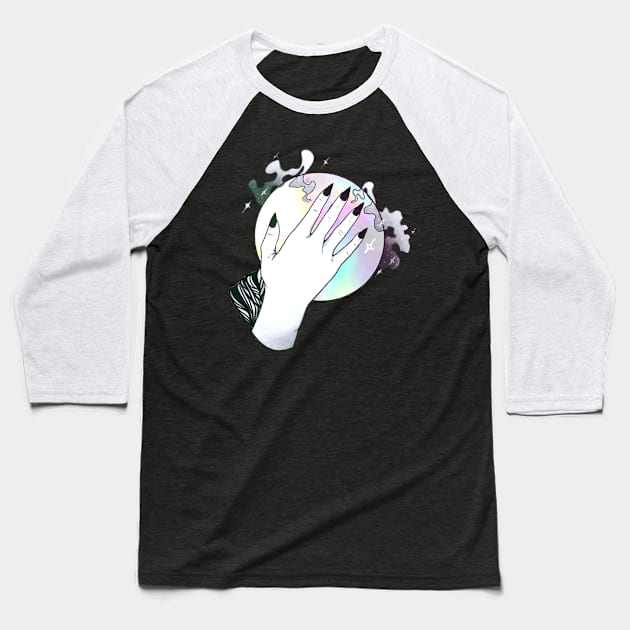 Holographic Crystal Ball - Witch Hands Baseball T-Shirt by SpellsSell